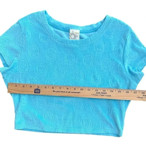 OFFLINE by Aerie Terrycloth Cropped Shirt Smiley Pattern Teal/blue Size Medium - Picture 5 of 5